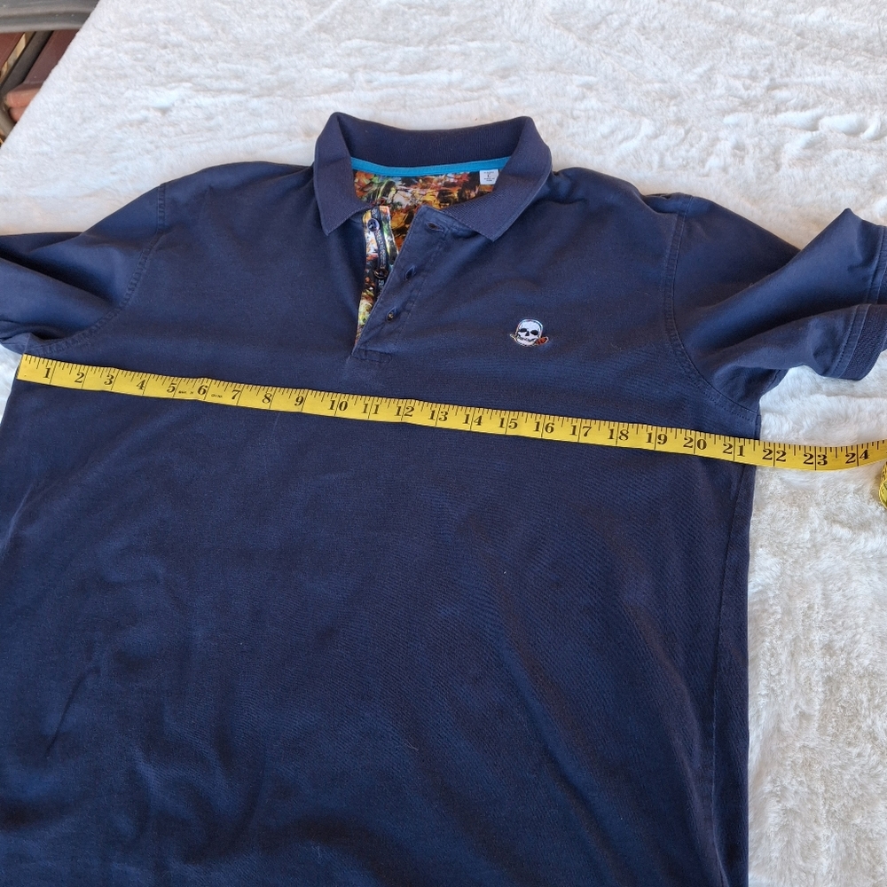 Robert Graham Embroidered Skull with Rose Navy Cotton Polo Shirt  Men Size Large - Picture 14 of 16